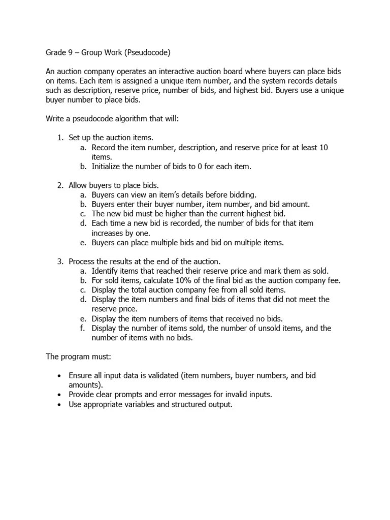 IGCSE Computer Science Pseudocode Activity | PDF