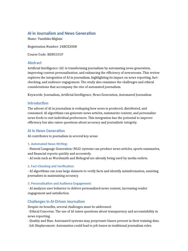 Ai S Impact On Journalism Today Pdf Artificial Intelligence