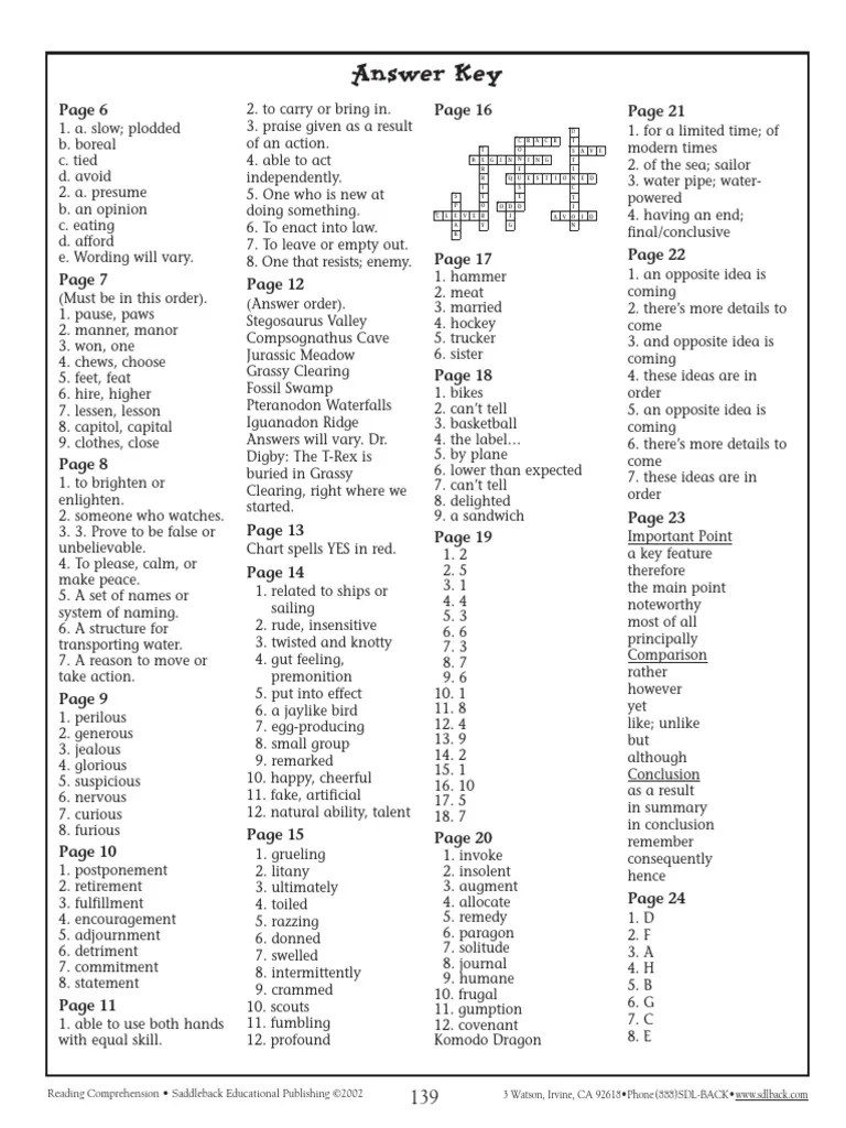 Answers - Reading - Comprehension - Skills - And - Strategies - Level - 7 - High - Interest | PDF