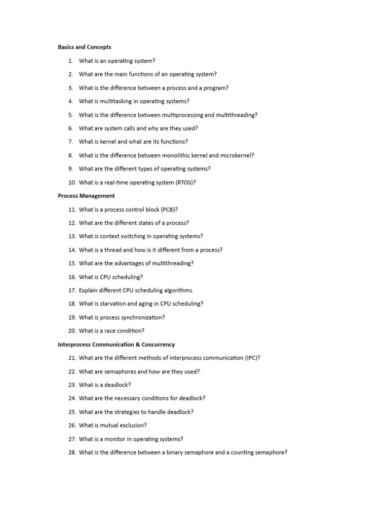 Operating System - Questions | PDF | Process (Computing) | Thread ...