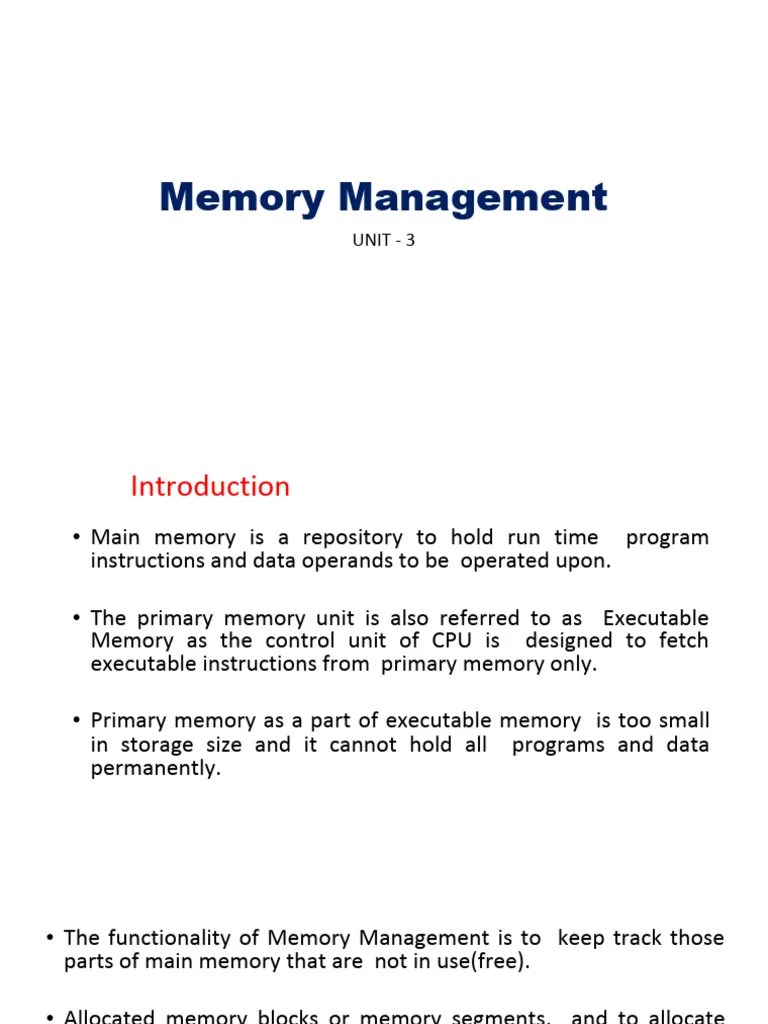 OS Unit 3 Memory Management | PDF | Process (Computing) | Computer Data Storage