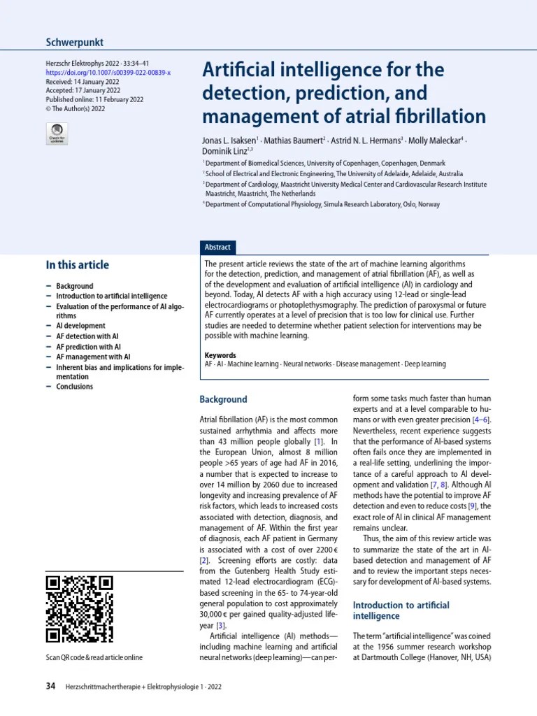 Artificial Intelligence For The Detection, Prediction, And Management Of Atrial Fibrillation ...