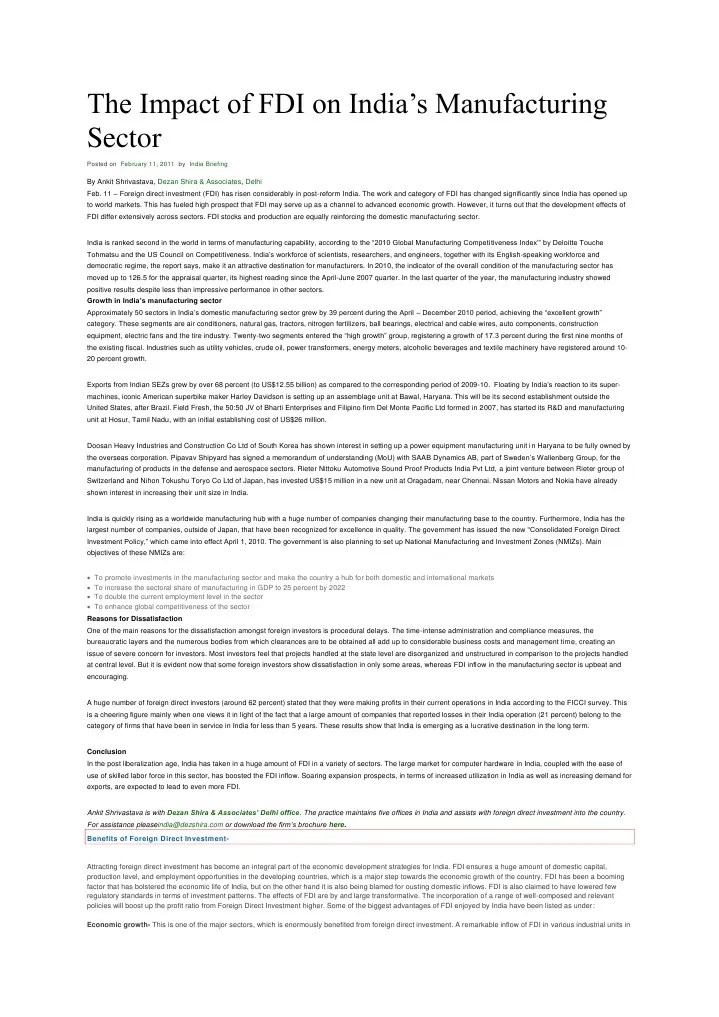 The Impact Of FDI On India | PDF | Foreign Direct Investment | Retail