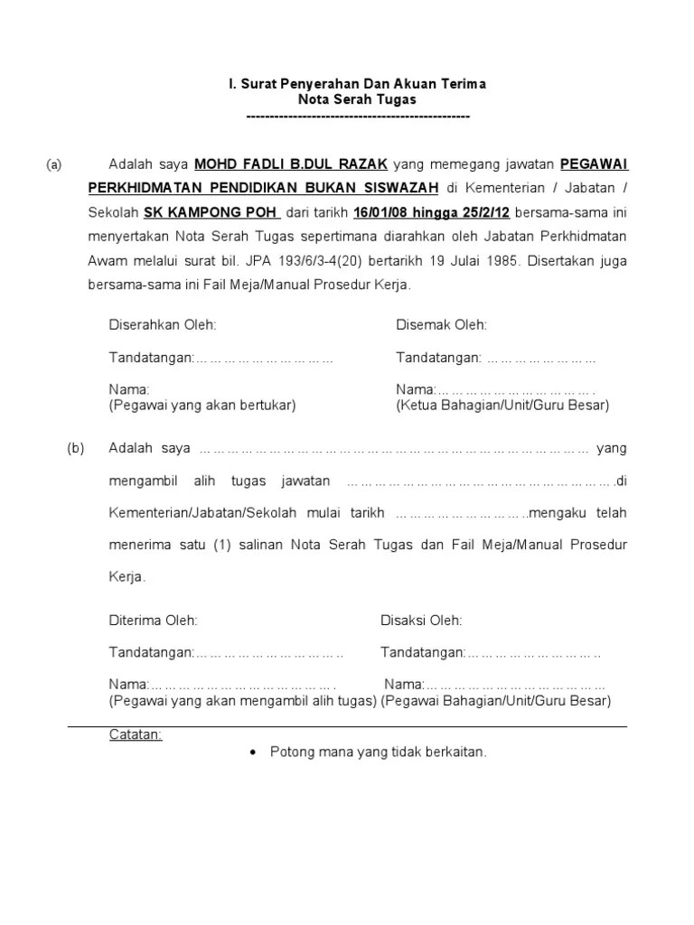 Dengan ini menyatakan bahwa pihak pertama telah menyerahkan kepada pihak kedua dan pihak kedua telah menerima penyerahan barang milik negara yang akan . I Surat Penyerahan Pdf
