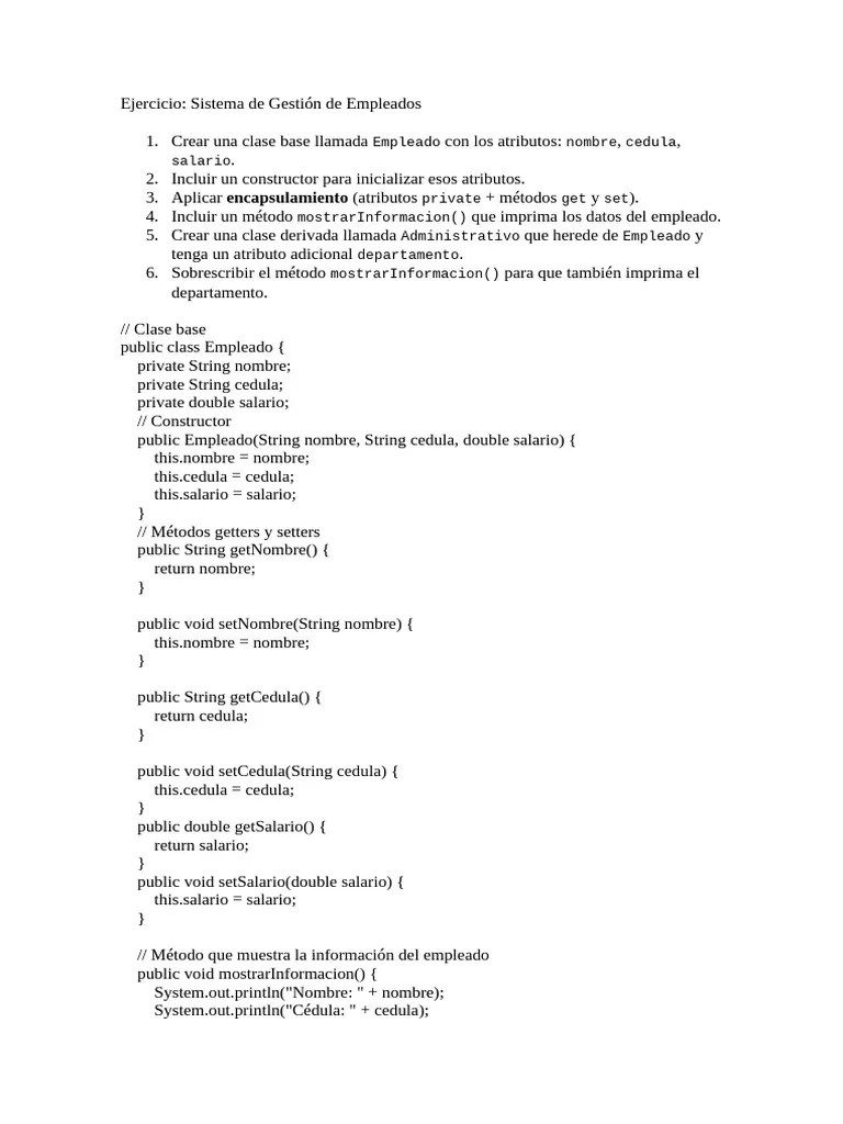 Ejercicio De Estructura De Una Clase En Java | PDF