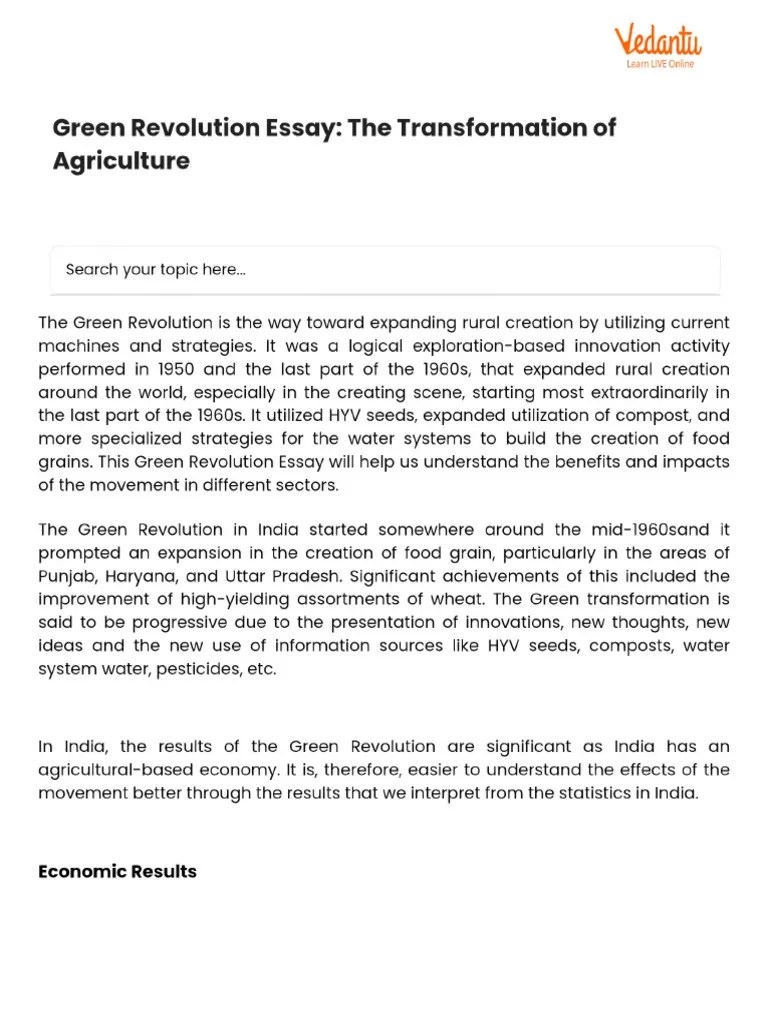 Green Revolution Essay The Transformation Of Agriculture Pdf
