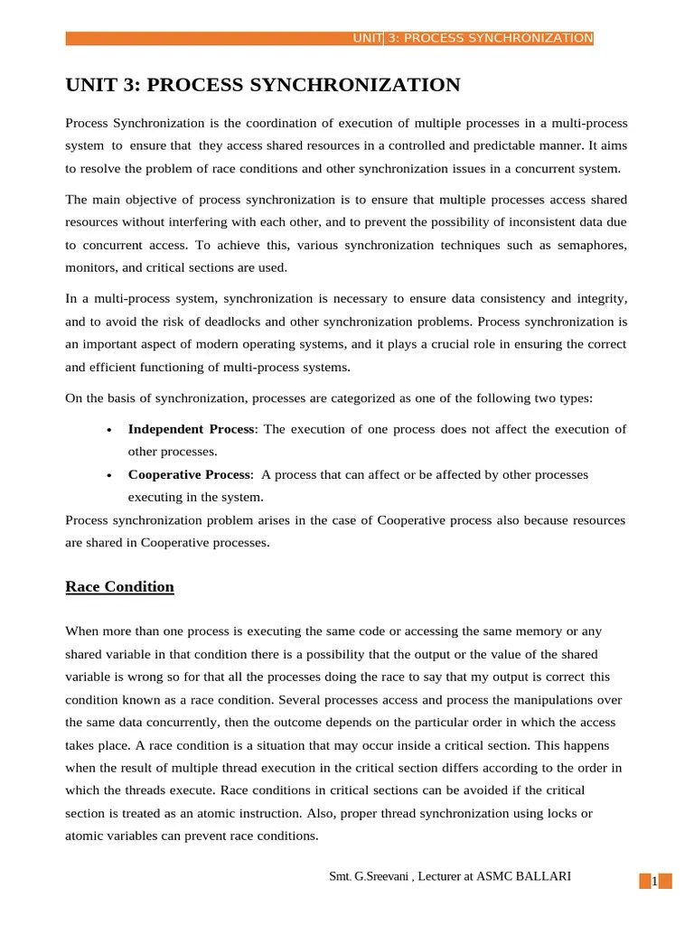OS 3 UNIT-process Synchronization | PDF | Process (Computing ...