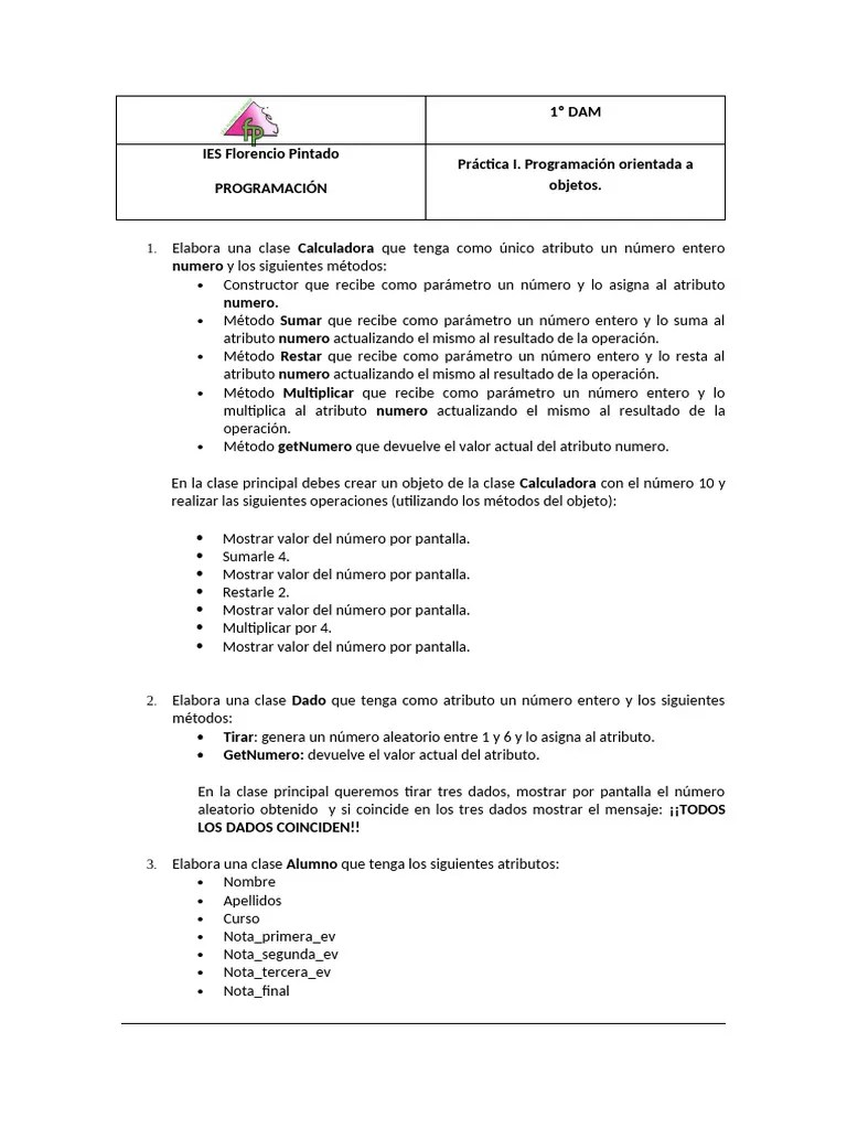 Práctica I. Programación Orientada A Objetos. | PDF | Constructor ...