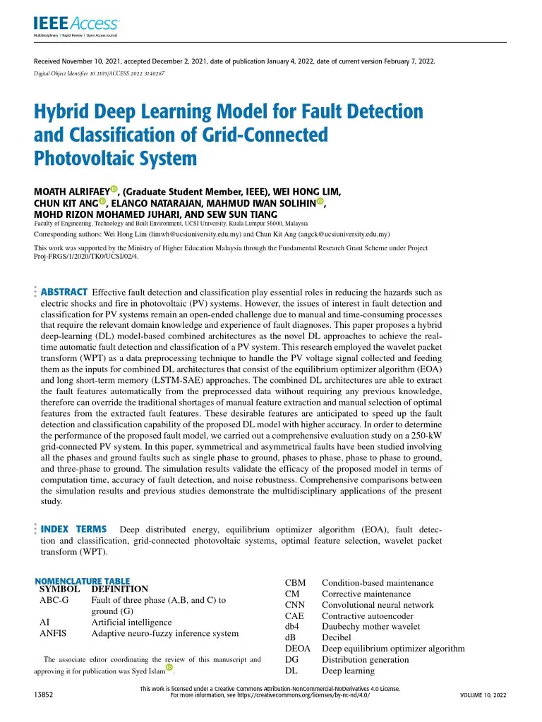 Hybrid Deep Learning Model For Fault Detection And Classification Of Grid-Connected Photovoltaic ...