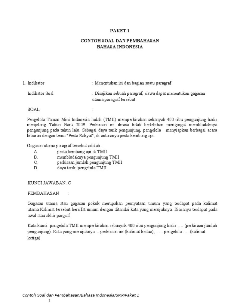 Di dalam sebuah paragraf terdapat gagasan utama dan gagasan penjelas. 6 Pembahasan B Ind P 1 1 15ok Pdf