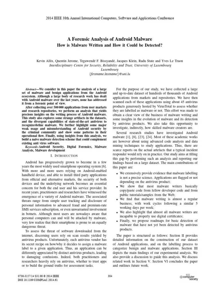 A Forensic Analysis Of Android Malware | PDF | Malware | Google Play