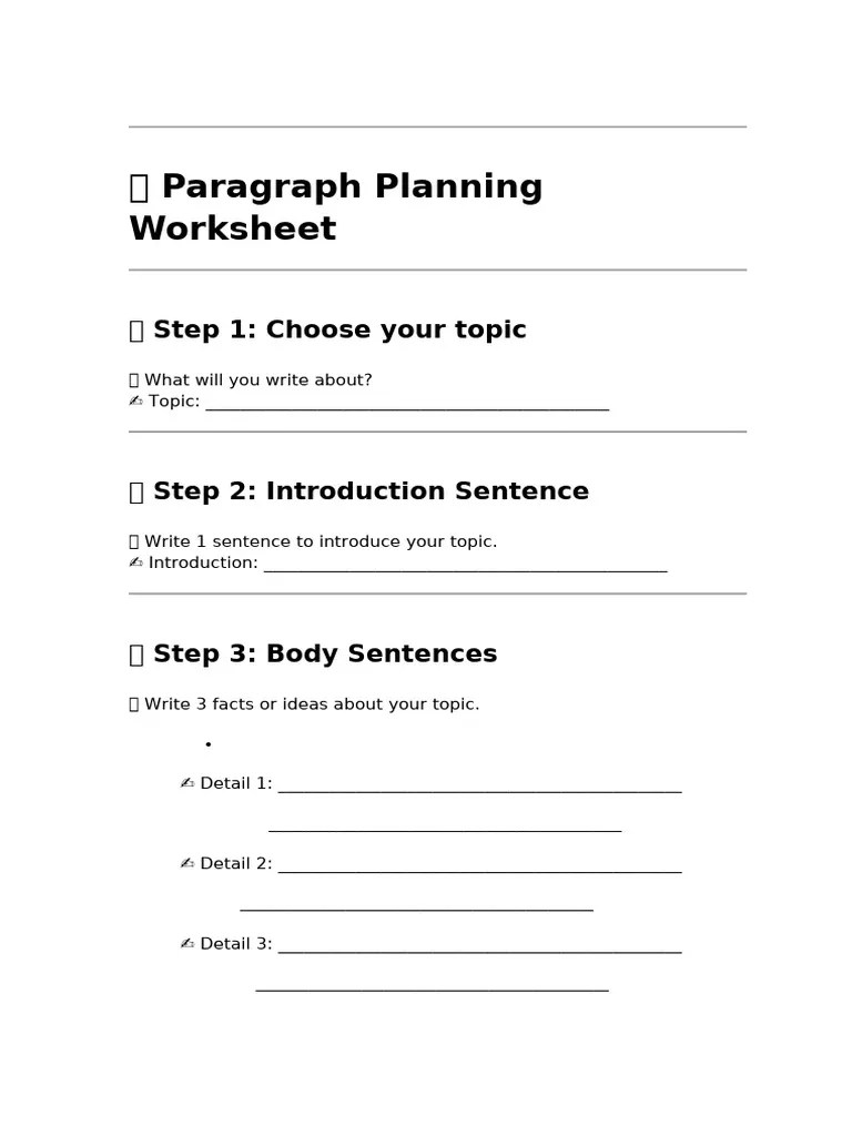 Paragraph Planning Worksheet A2 Pdf