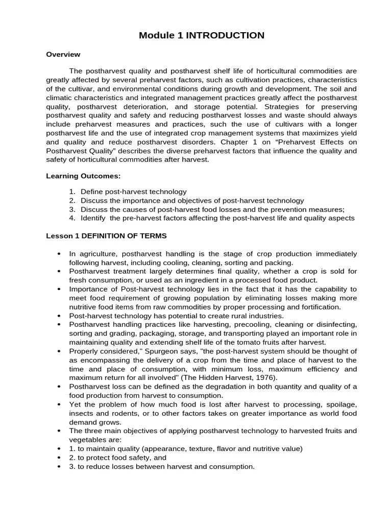 Module 1 Post-Harvest Handling And Seed Technology | PDF | Postharvest ...