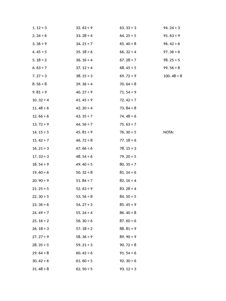 Division De 2 Digitos Con Un Digito Pdf
