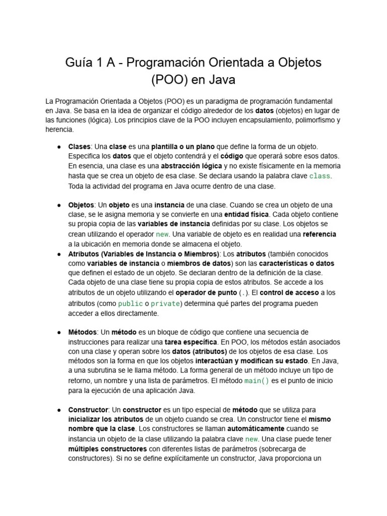 Guía Teórica De Programación Orientada A Objetos (POO) En Java | PDF ...