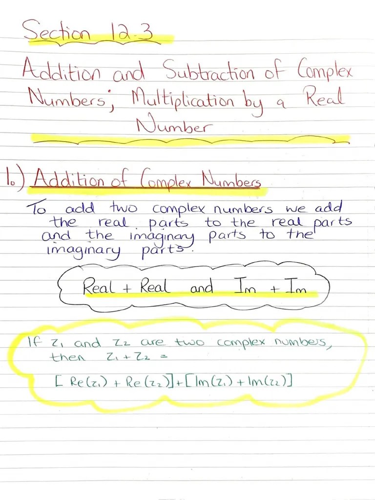 12.3 Addition And Subtraction Of Complex Numbers | PDF