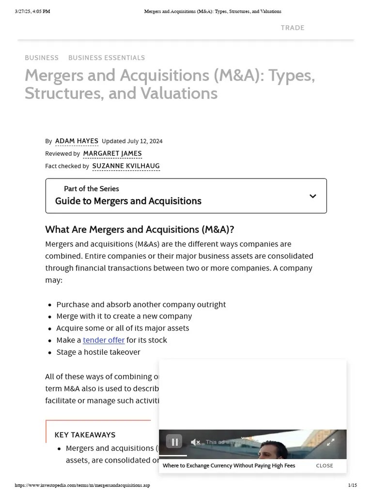 Mergers And Acquisitions (M&A) - Types, Structures, And Valuations ...