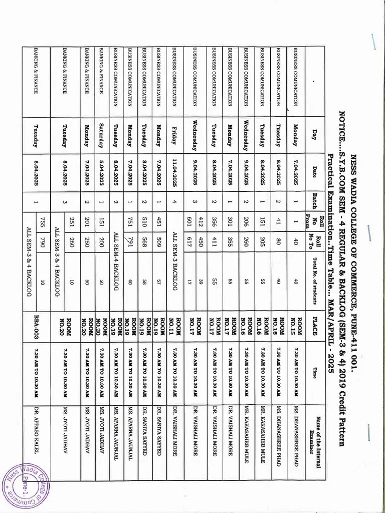 S Y Practical Exam Time Table Mar Apr 2025 Pdf