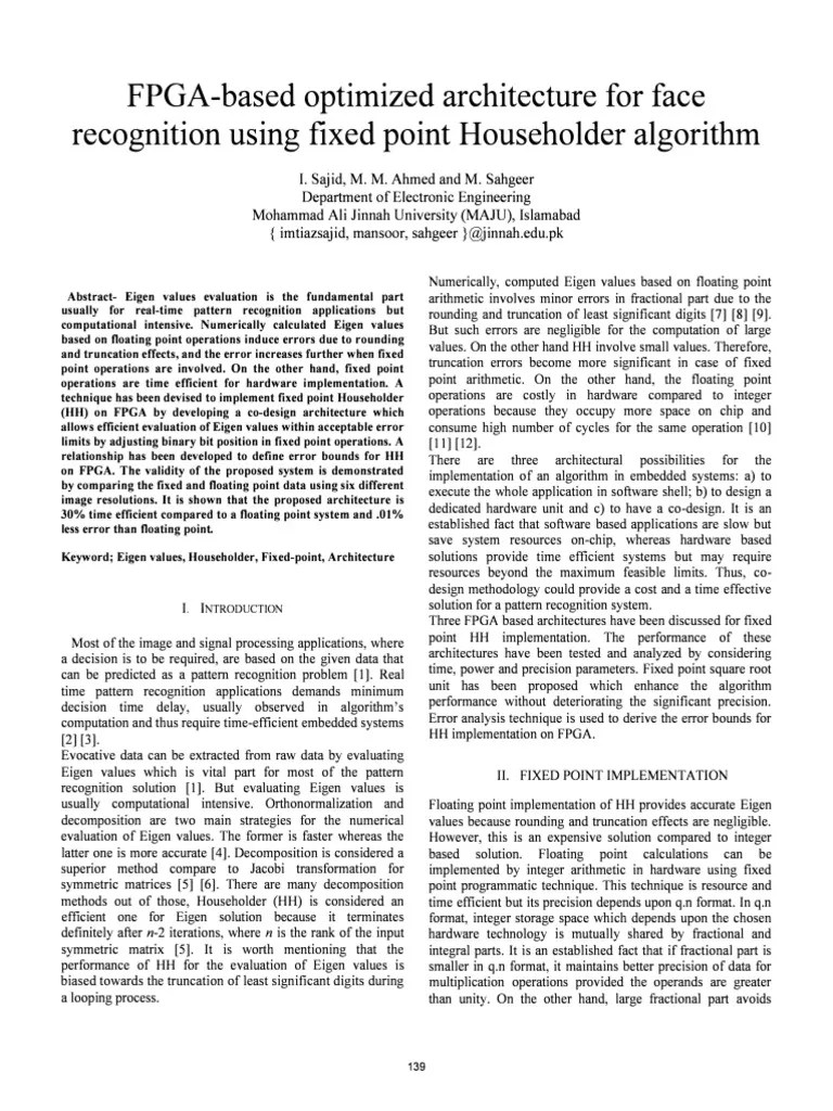FPGA-based Optimized Architecture For Face Recognition Using Fixed ...