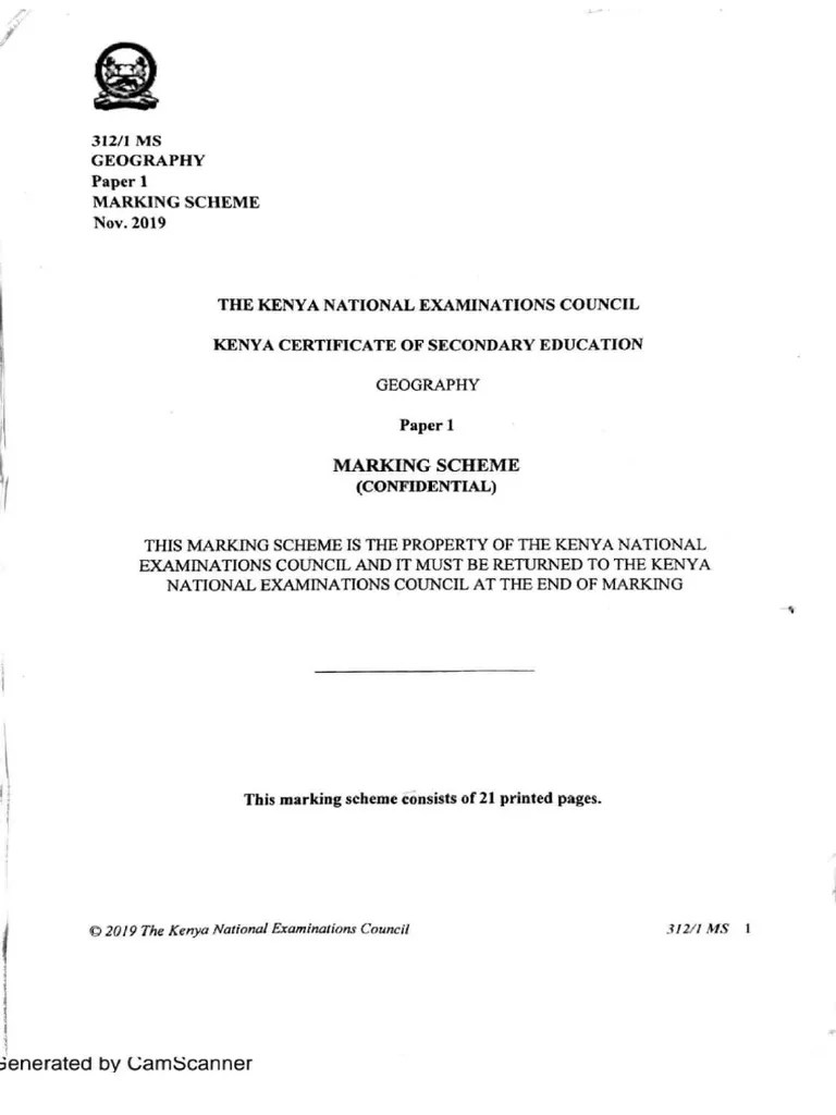 Geography P1 Ms Kcse 2019 Min 1 Pdf