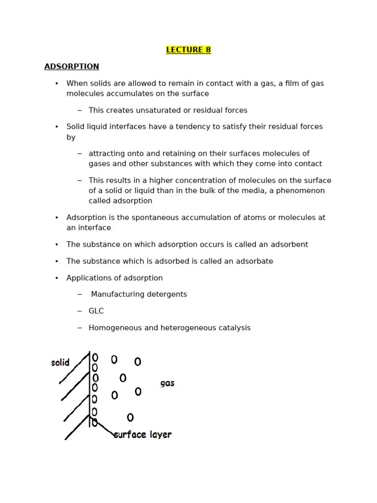 Lecture 8 Colloid Chemistry Pdf Adsorption Scientific Phenomena