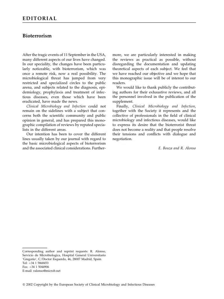 Bioterrorism 2002 Clinical Microbiology And Infection Pdf