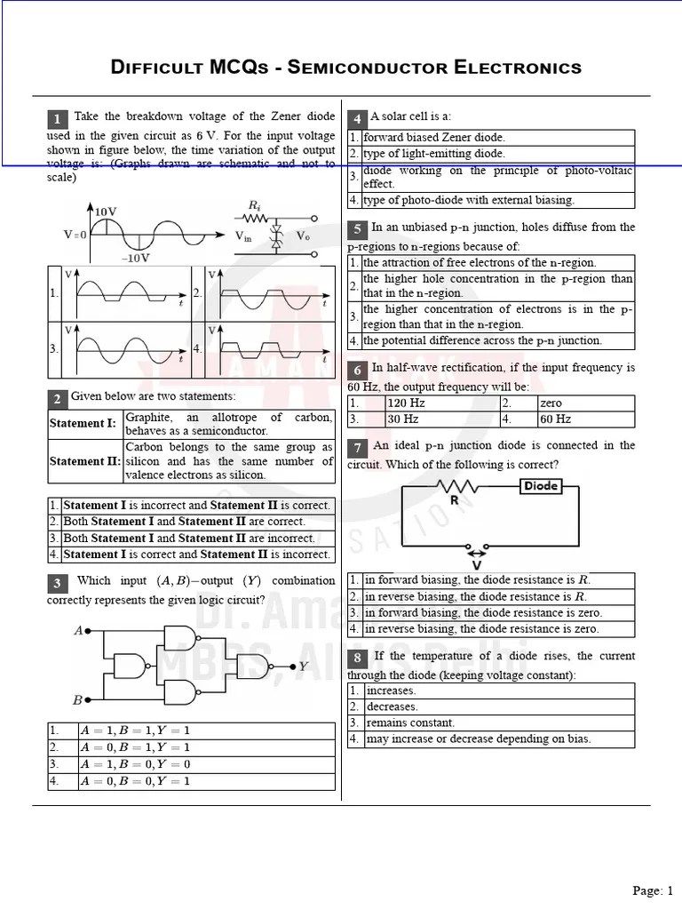 Difficult Mcqs Semiconductor Electronics Pdf Diode P N Junction