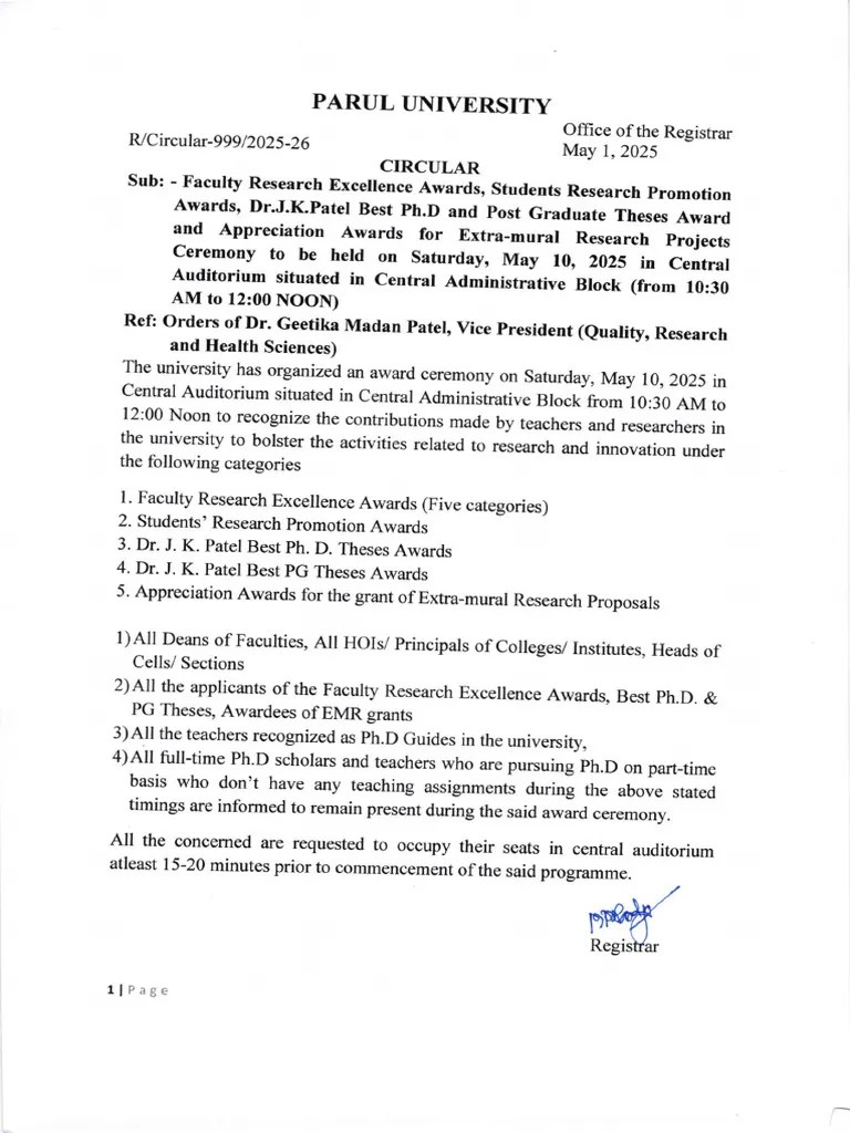 Circular 999 - Faculty Research Excellence Awards And Students Research ...