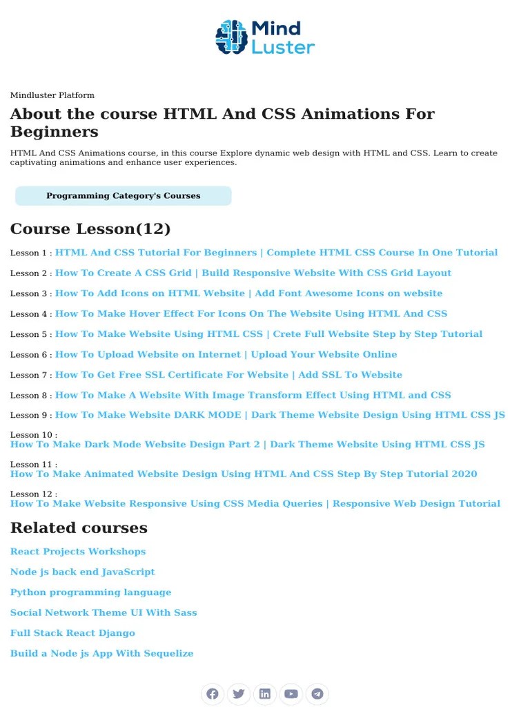HTML And CSS Animations For Beginners Course Content | PDF
