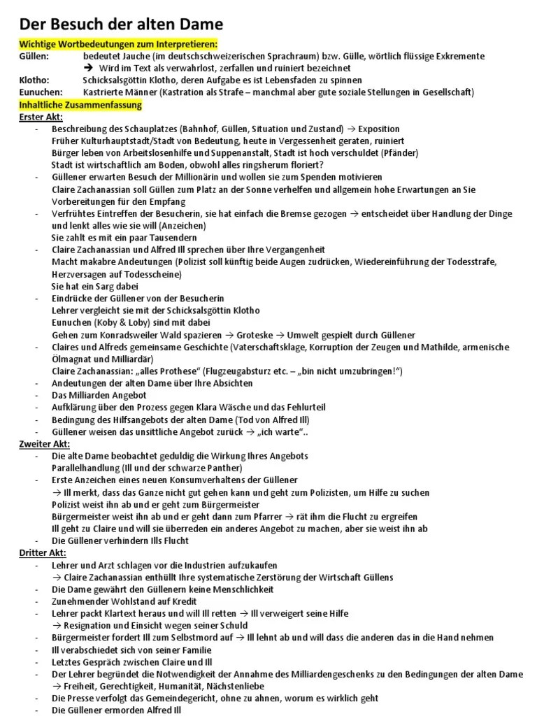 Claire hat sich nach der hochzeit in … Abitur Deutsch 2012: Der Besuch der Alten Dame
