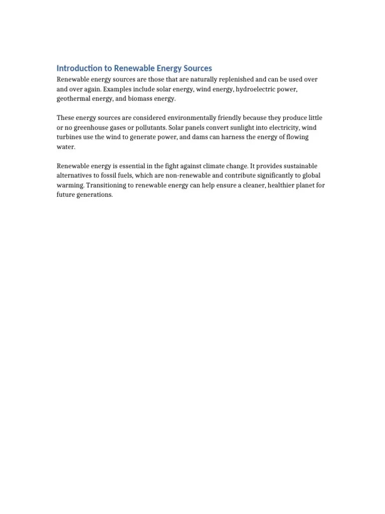 Renewable Energy Introduction | PDF