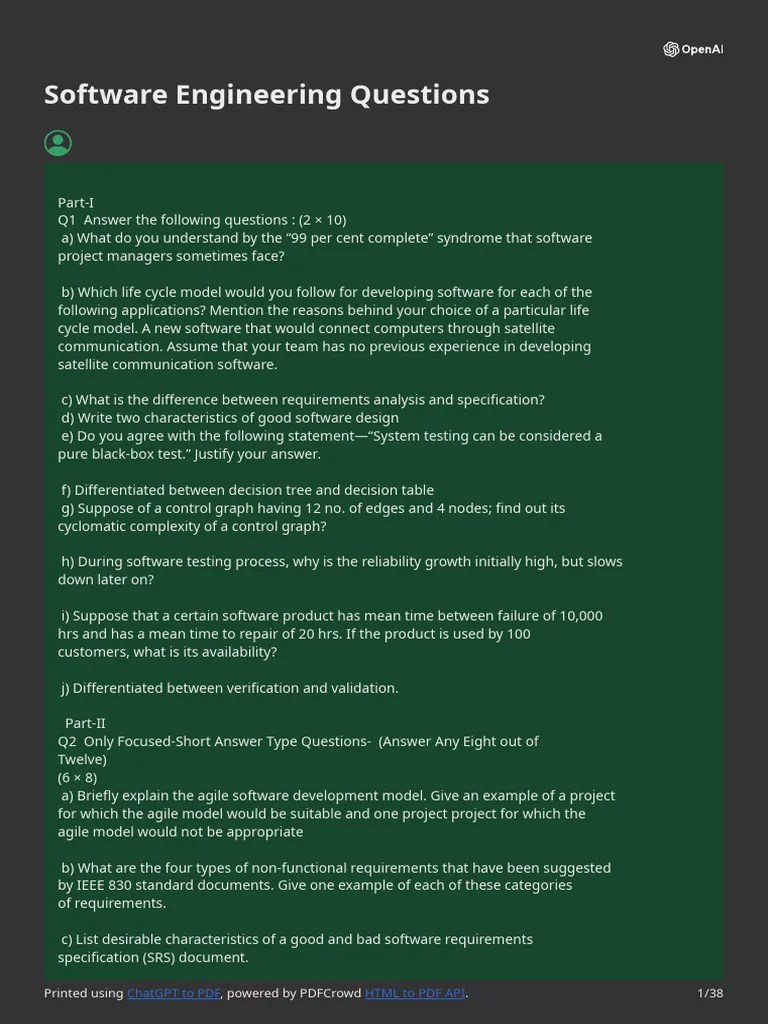 Software Engineering Questions | PDF | Reliability Engineering | Software