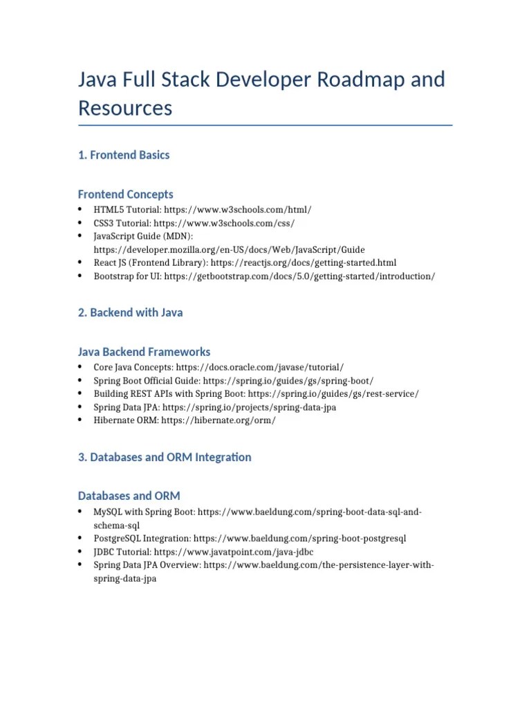 Java Full Stack Developer Roadmap | PDF