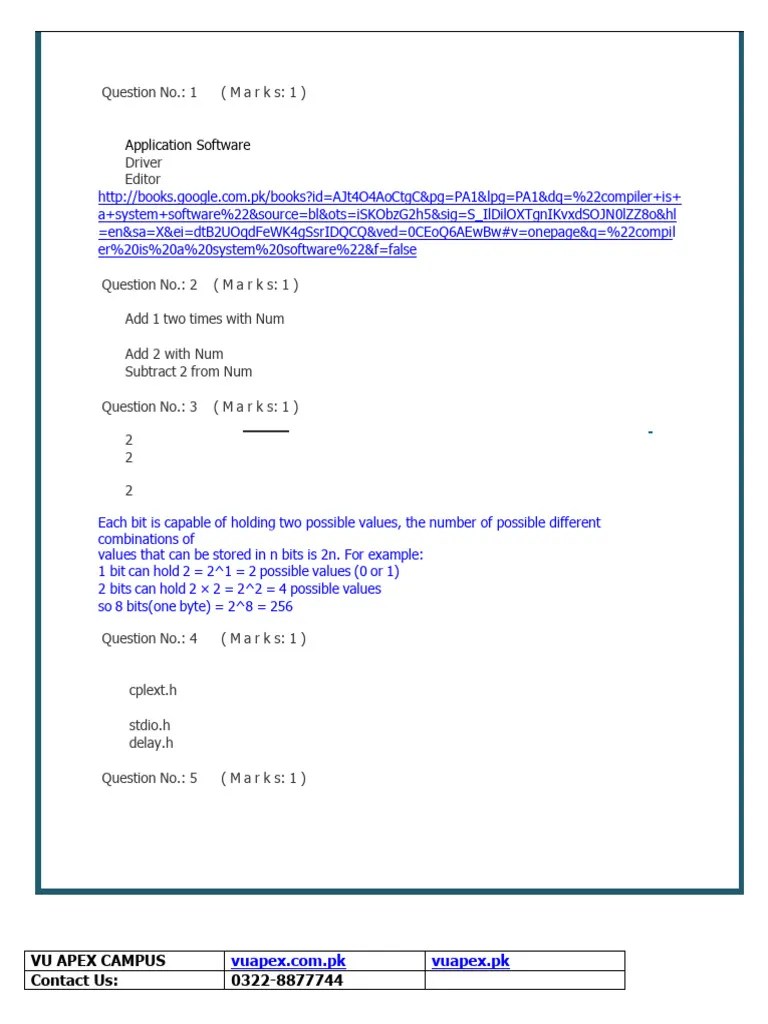 Cs201 Midterm Solved Mcqs With Reference By Aniqa | PDF | Pointer ...