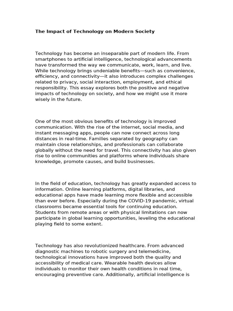 The Impact Of Technology On Modern Society | PDF | Artificial Intelligence | Intelligence (AI ...