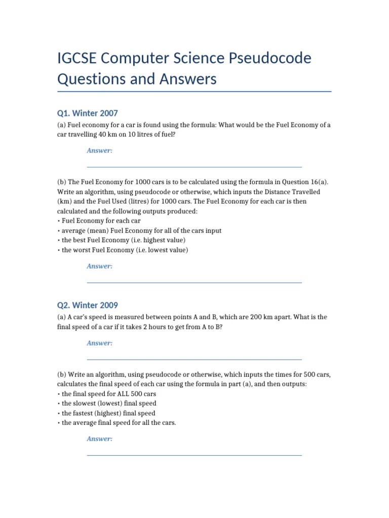 IGCSE CS Pseudocode Questions Answers | PDF