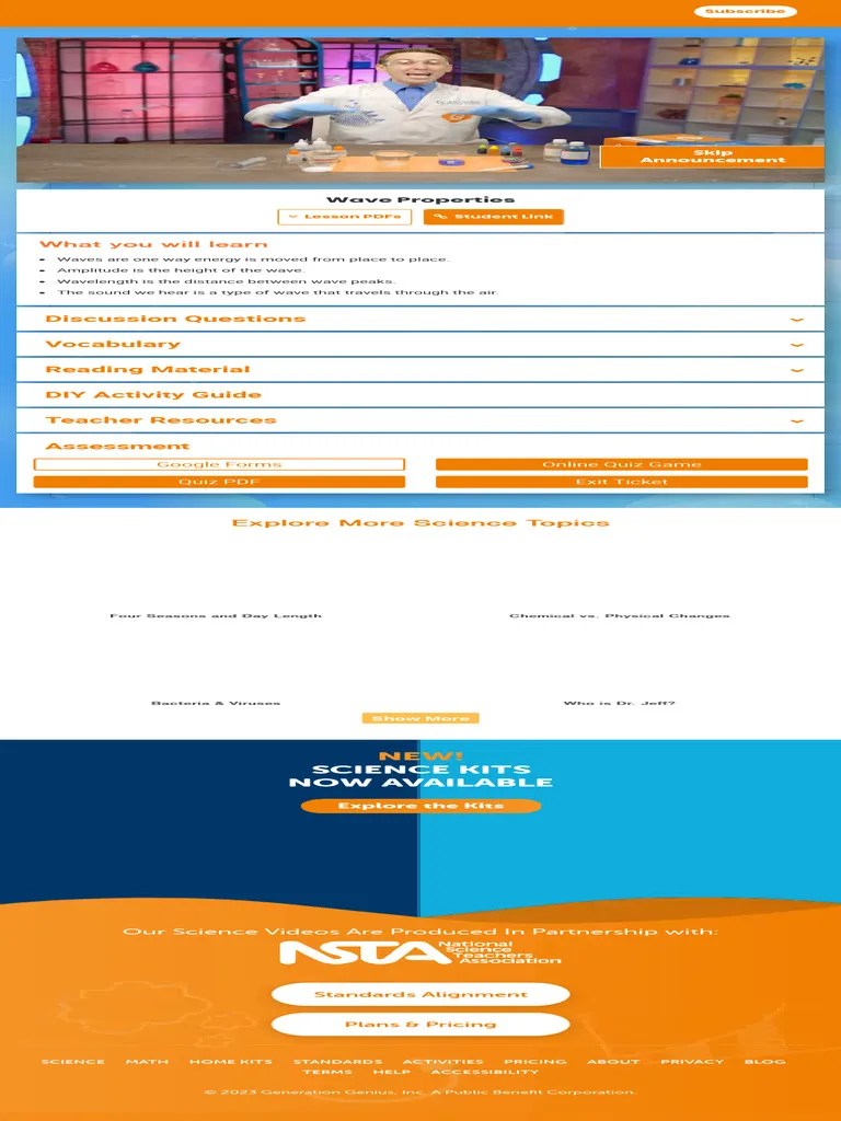 Waves Wavelength & Amplitude Video For Kids 3rd, 4th & 5th Grade | PDF