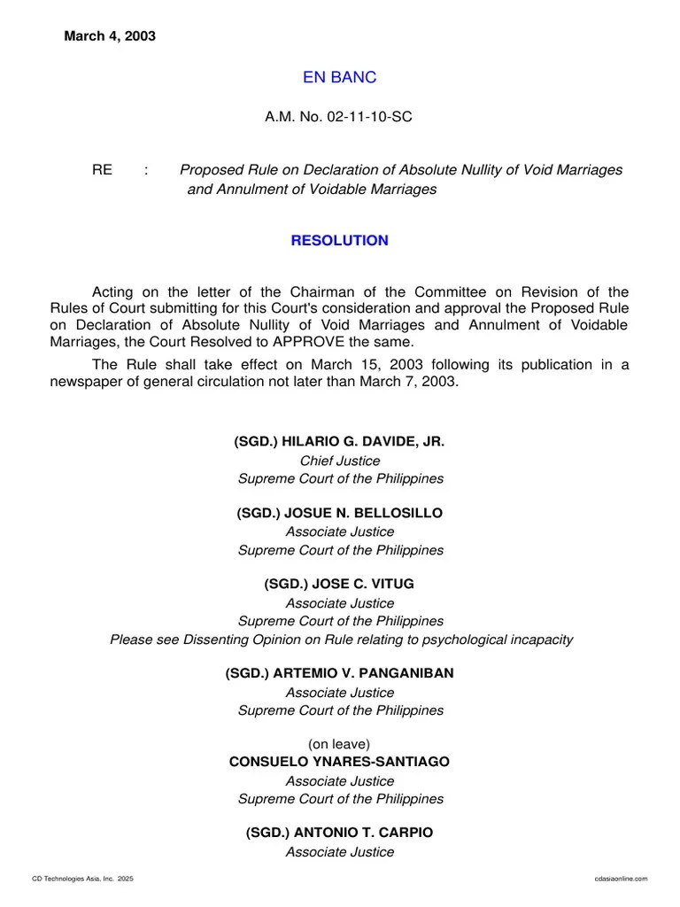 Rule On Declaration Of Absolute Nullity Of Void Marriages And Annulment Of Voidable Marriages ...