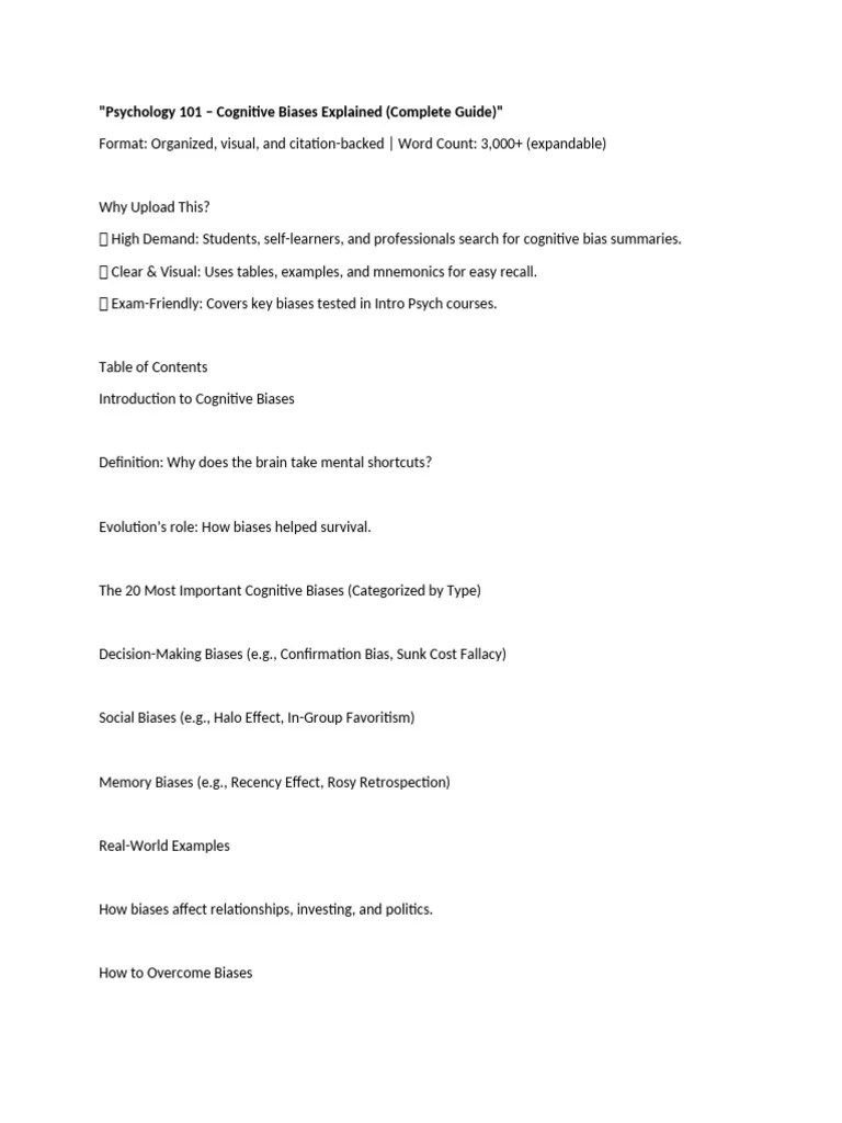Psychology 101 - Cognitive Biases Explained (Complete Guide) | PDF ...