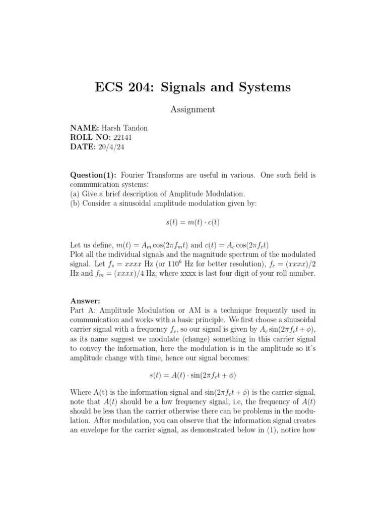 Signals And Systems Problems And Solution | PDF | Modulation | Spectral ...