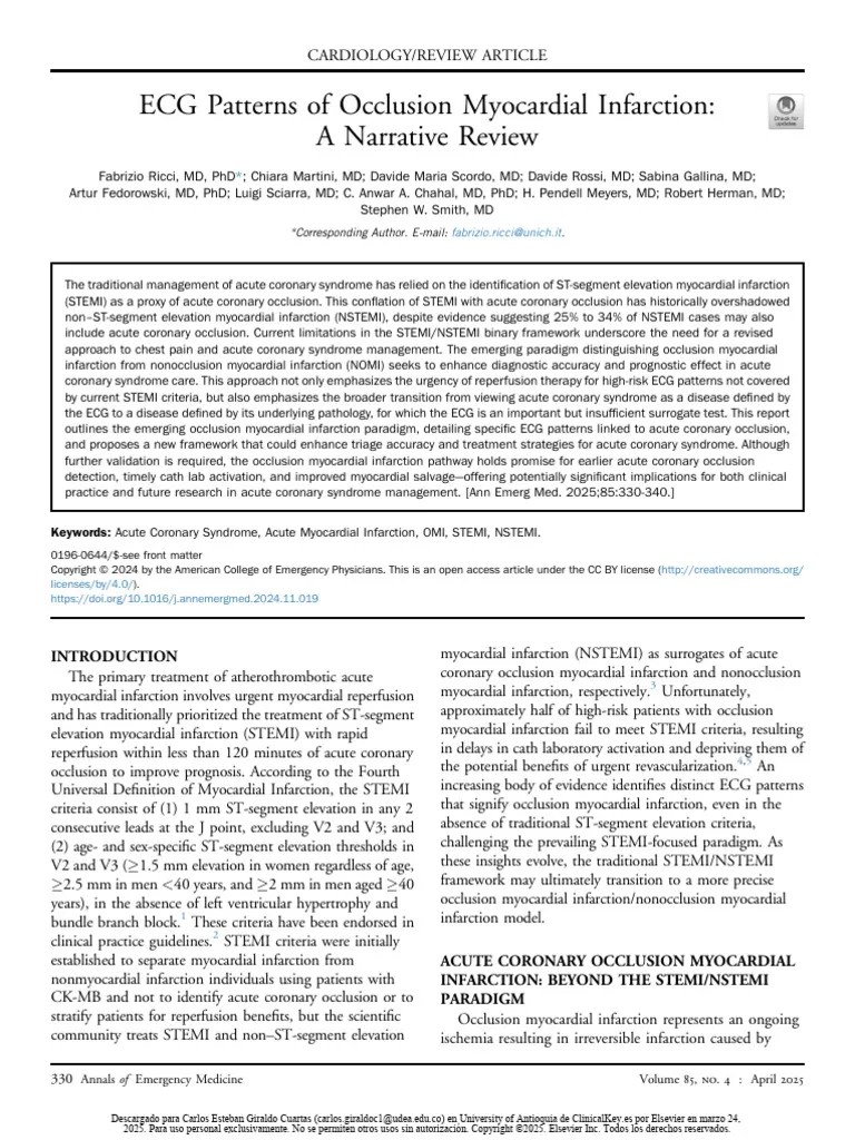 ECG Patterns Of Occlusion Myocardial Infarction - A Narrative Review ...