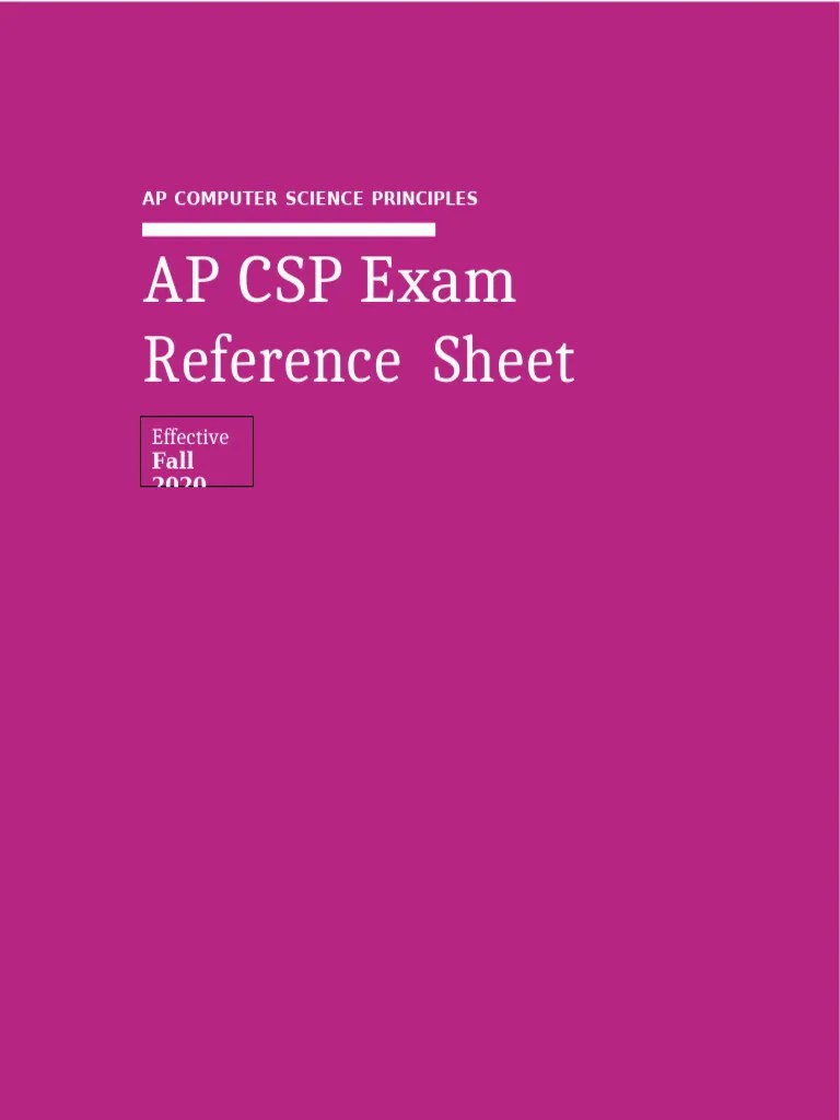 AP Computer Science Principles Exam Reference Sheet | PDF | Boolean Data Type | Computer Science