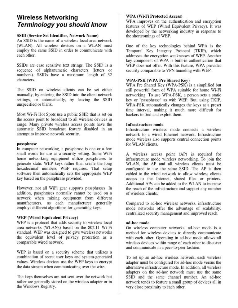 Wireless Terms And Definitions | PDF | Wireless Lan | Wi Fi