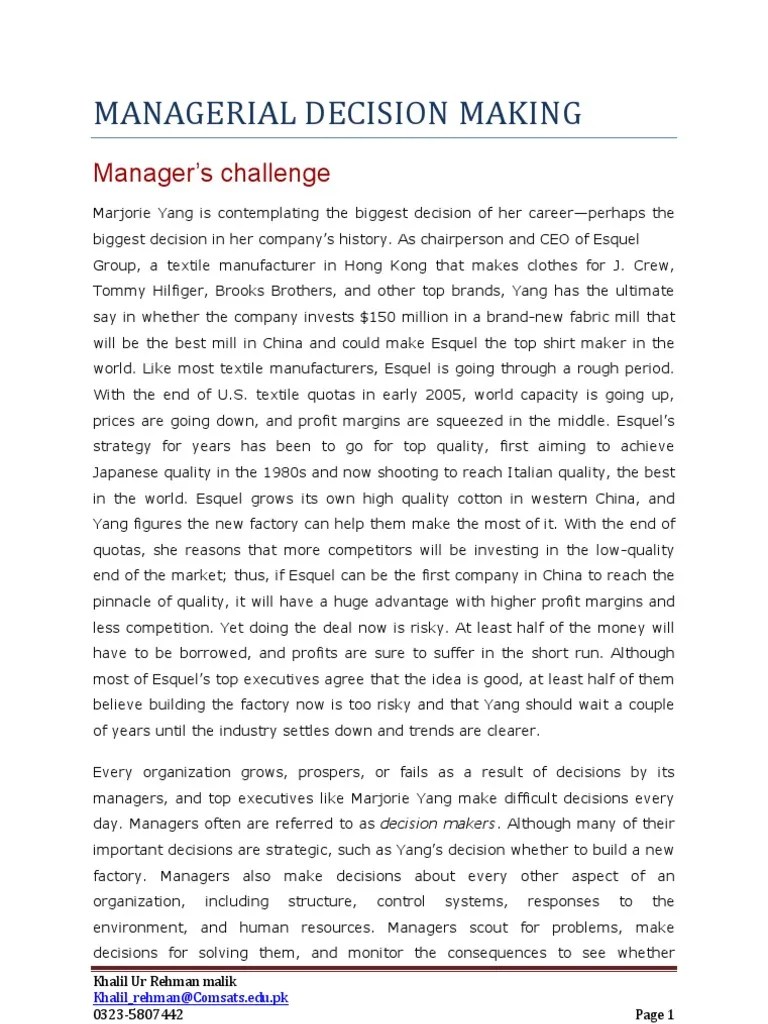 Managerial Decision Making | PDF | Decision Making | Rationality
