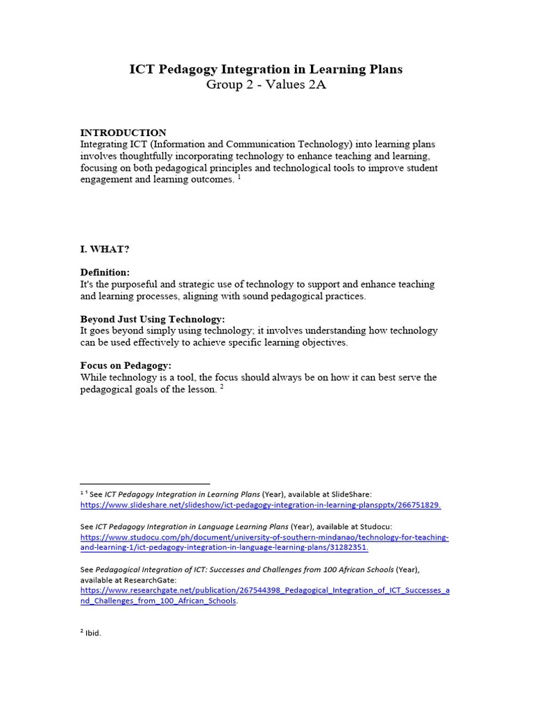 ICT Pedagogy Integration In Learning Plans 1 | PDF | Educational Technology | Pedagogy
