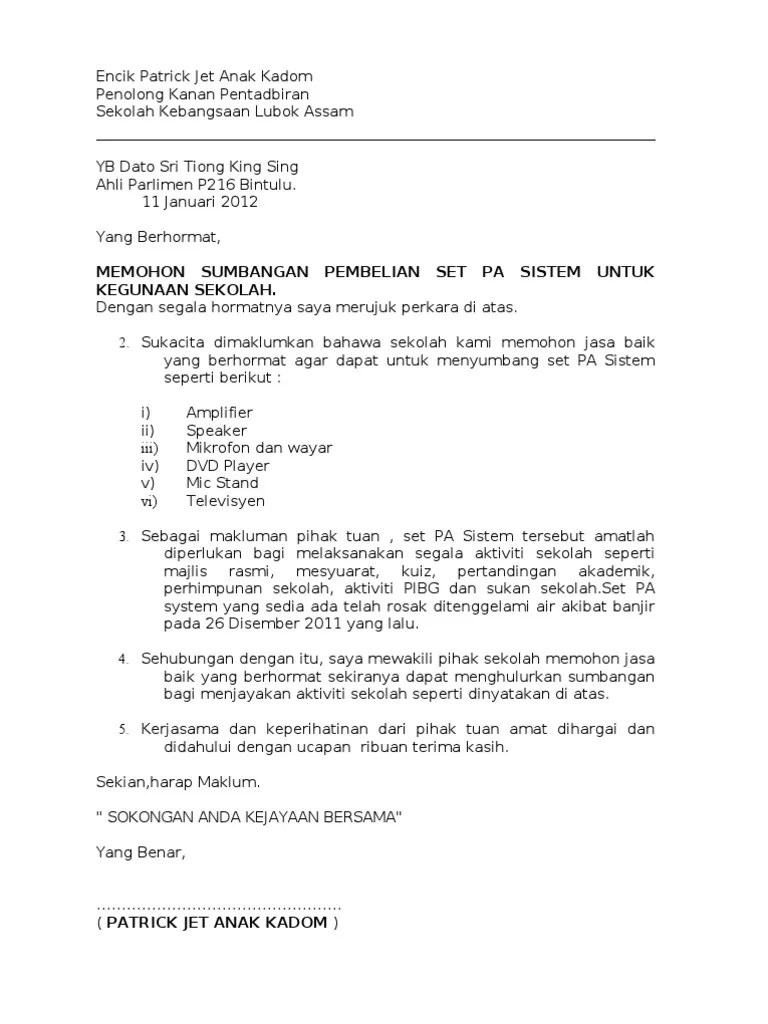Contoh Surat Mohon Peruntukan Dari Yb Cute766