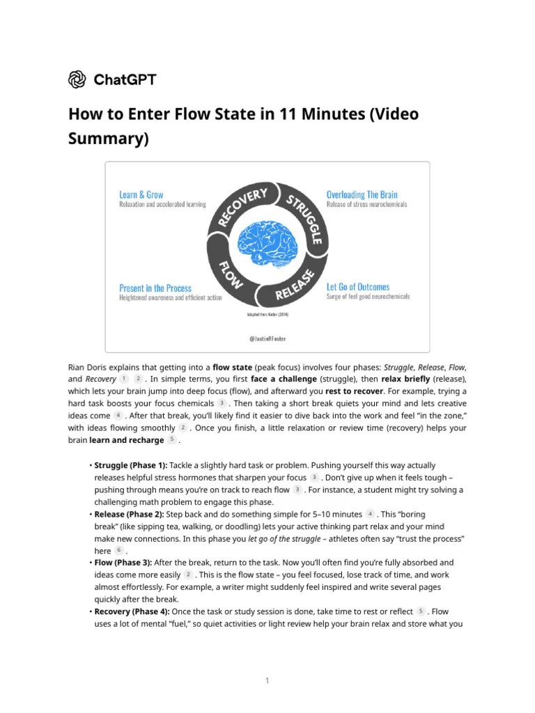How To Enter Flow State In 11 Minutes (Video Summary) | PDF | Artificial Intelligence ...