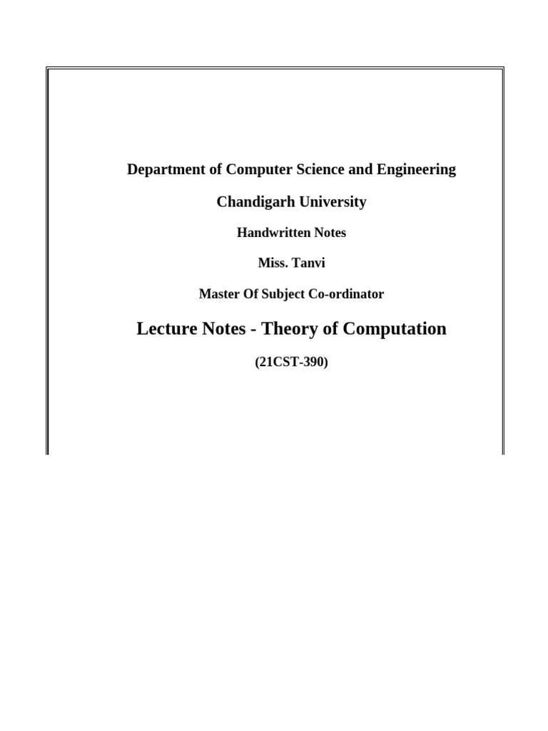 Theory Of Computation Handwritten Notes | PDF | Theory Of Computation ...