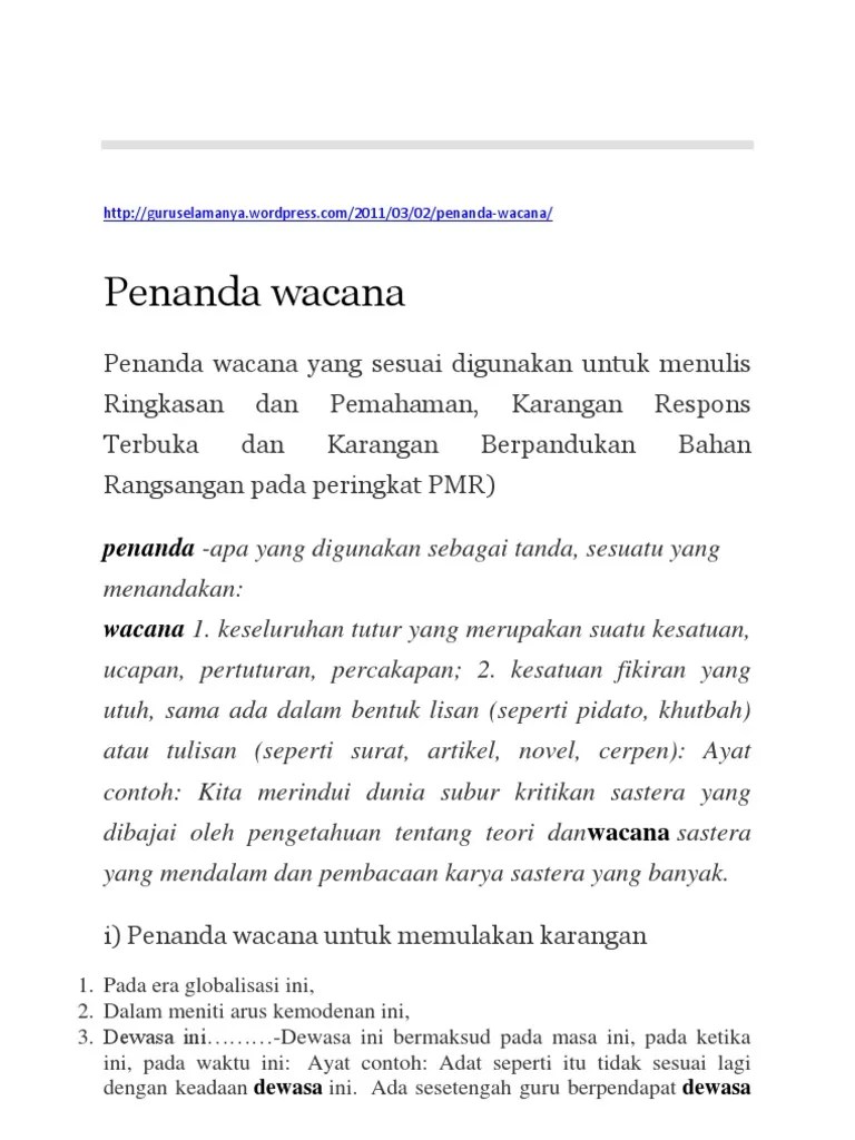 Penanda wacana / discourse markers contoh / examples: Bahan Penanda Wacana Pdf