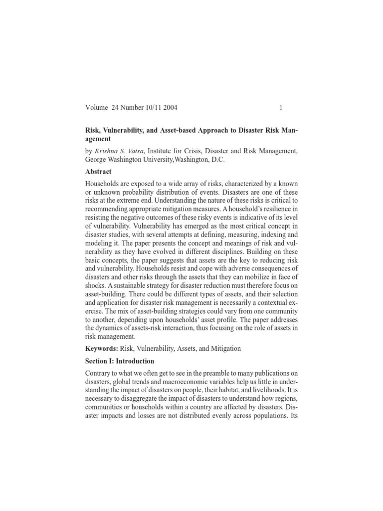 Risk, Vulnerability And Asset Based Approach To Disaster Risk Management | PDF | Risk Management ...